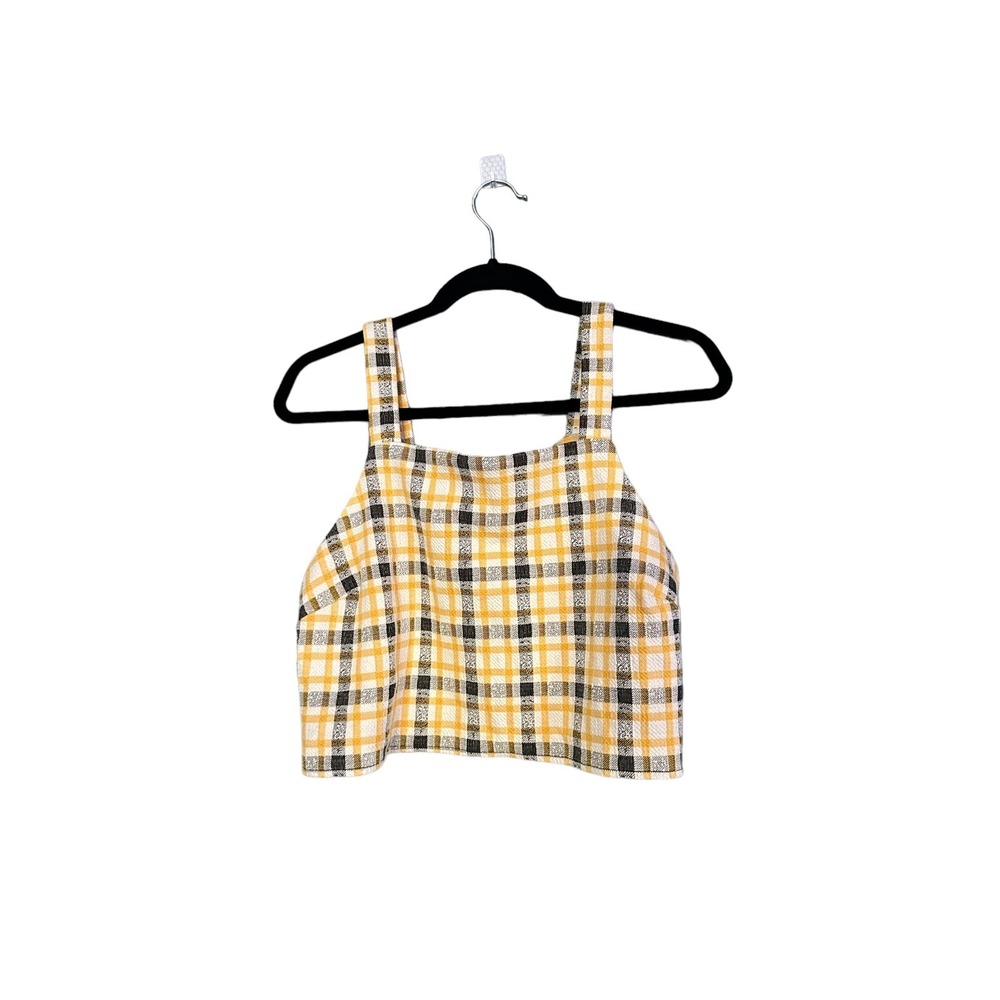 Project 28 NYC Size XL Yellow Checkered Plaid Square Neck Party Crop Top